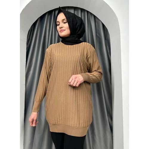 Çıtalı Merserize Tunik 3185 - Sütlü Kahve - TEK BEDEN - AZRA05424-45473