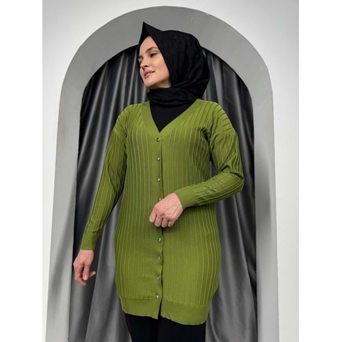 Çıtalı Merserize Hırka 3187 - Fıstık Yeşili - TEK BEDEN - AZRA05425-45480
