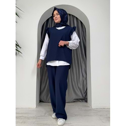 Kolları Büzgülü Üçlü Takım 25865 - Lacivert - S