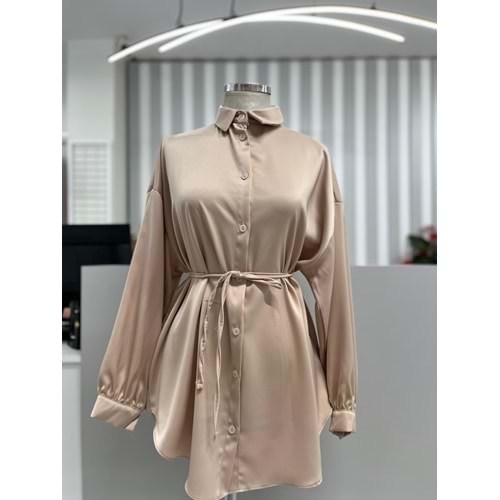 Zara Saten Gömlek 4328 - Bej - TEK BEDEN