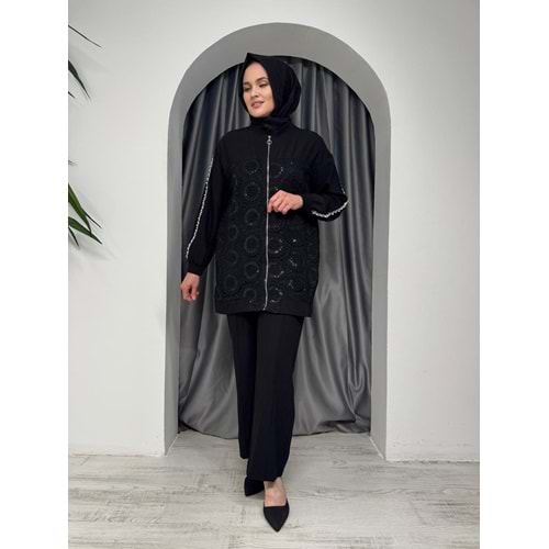 Önü Dantel Kolları Boncuk Detaylı Takım 120128 - Siyah - 36 - AZRA05475-45925