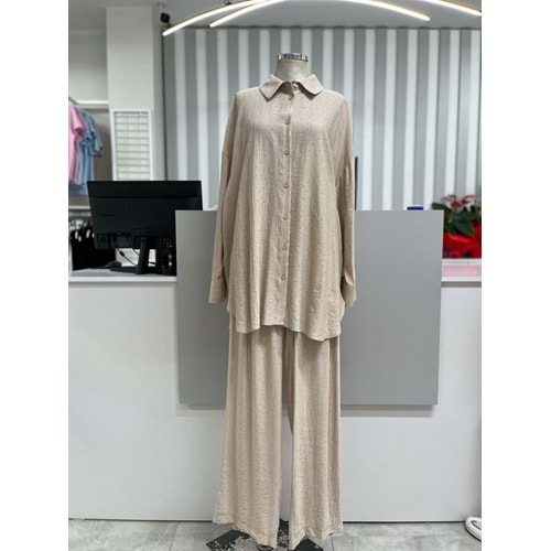 İkoll Taşlı Gömlek Pantolonlu Takım 34620 - Bej - 36 - AZRA05482-45974