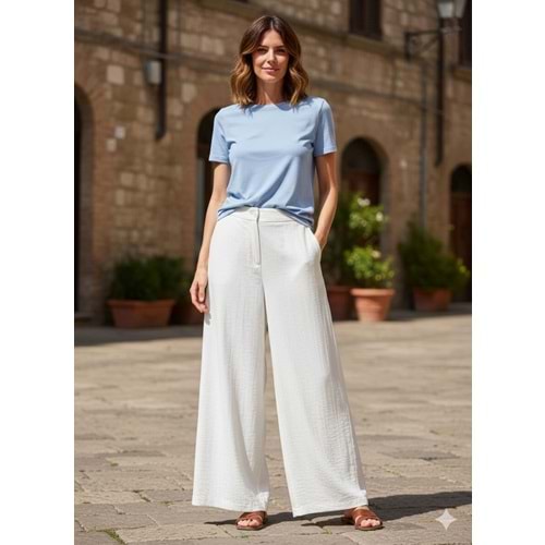 Kraş Efektli Lastikli Pantolon 4729 - Beyaz - M - AZRA05584-46299