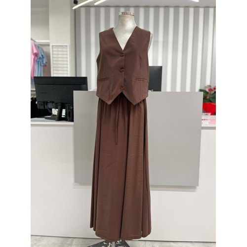 Yelekli Modal Takım 35117 - Kahve Rengi - L - AZRA05586-46314
