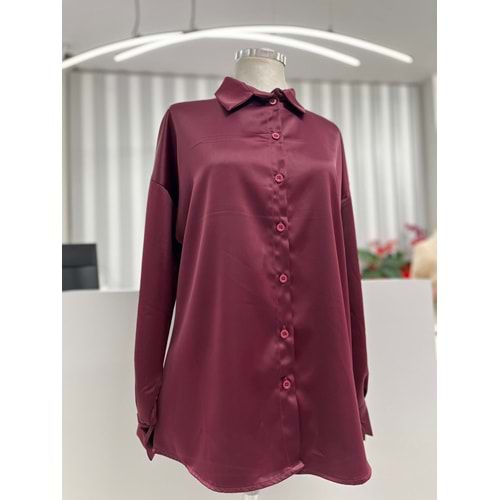 Basic Saten Gömlek 32492 - Bordo - TEK BEDEN - AZRA05590-46336