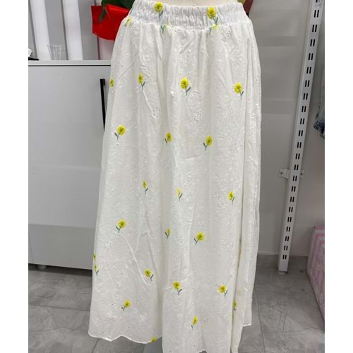 Yaprak Çiçekli Etek 2884 - Beyaz - L - AZRA05673-46698
