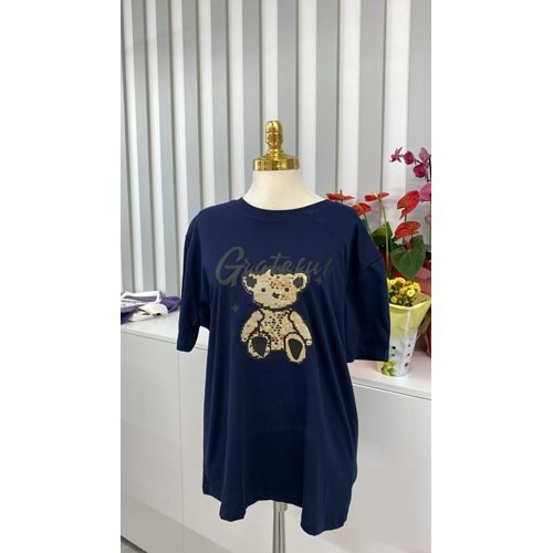 Ayıcık Baskılı Taşlı Tişört 251052 - Lacivert - M - AZRA05677-46752