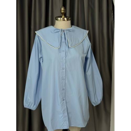 Bebe Yaka İnci Detaylı Gömlek 772 - Mavi - S-M - AZRA05678-46770