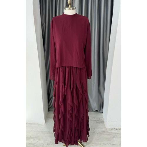 Eteği Fırfırlı Takım 5557 - Bordo - TEK BEDEN - AZRA05681-46788