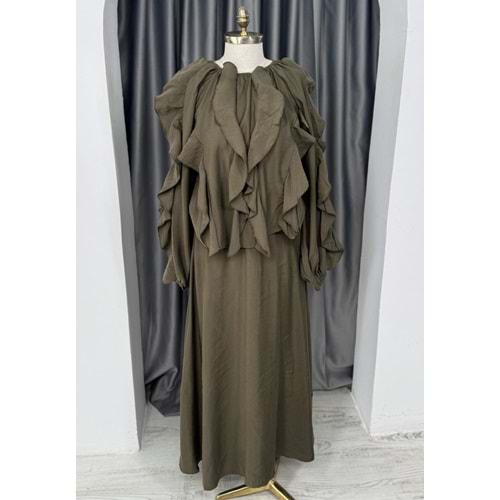 Üstü Fırfırlı Etekli Takım 51829 - Haki - L-XL - AZRA05685-46808