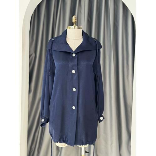 Saten Parlak Düğmeli Kap 3252 - Lacivert - L-XL - AZRA05703-46975