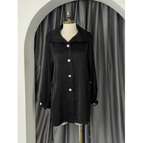 Saten Parlak Düğmeli Kap 3252 - Siyah - L-XL - AZRA05703-46977