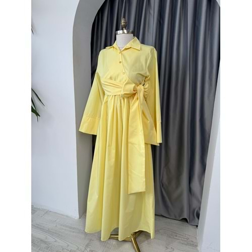 Bağlamalı Trikoton Elbise 1045 - Sarı - L-XL - AZRA05711-47021