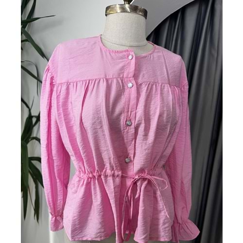 Robalı Bel Büzgülü Gömlek 9125 - Pembe - 42 - AZRA05714-47058