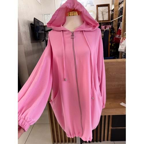 Oversize Kanguru Cepli Pullu Kot 140105 - Pembe - 42 - AZRA05722-47199