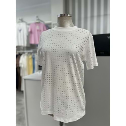 İnterlok Taşlı Tişört 1004972 - Ekru - L