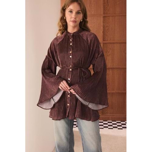 Kilim Desenli Saten Gömlek 6620 - Bordo - L-XL - AZRA05744-47336