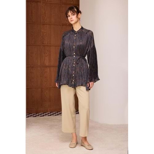 Kilim Desenli Saten Gömlek 6620 - Lacivert - L-XL - AZRA05744-47338
