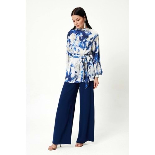 Batik Desenli Saten Takım 8402 - Lacivert - 38 - AZRA05745-47340
