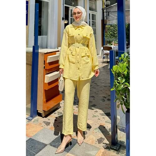 Düğme Detaylı Kemerli Takım 4890 - Sarı - M - AZRA05746-47361