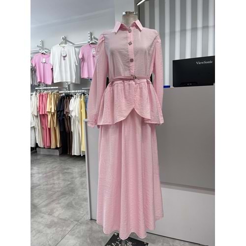 Minik Kare Desen Detaylı Takım 4916 - Pembe - L - AZRA05747-47367
