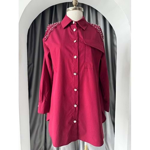 Omuzu Taşlı Gömlek 3253 - Bordo - L-XL - AZRA05750-47402