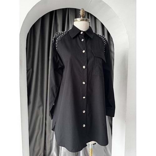 Omuzu Taşlı Gömlek 3253 - Siyah - S-M - AZRA05750-47403