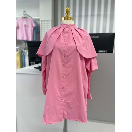 Omuzları Pelerinli Gömlek 782 - Pembe - L-XL - AZRA05754-47424