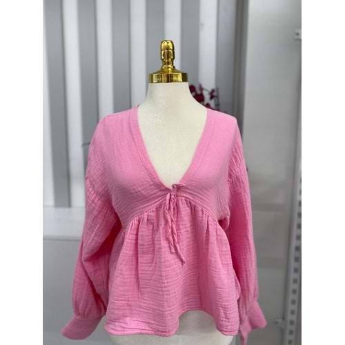 Bağlama Detaylı Gömlek 1003 - Pembe - L - AZRA05771-47560