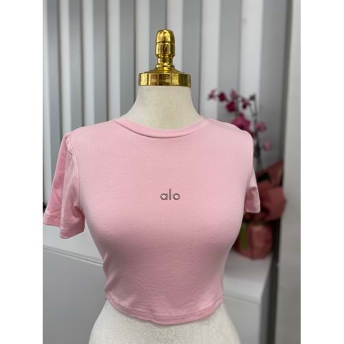 Alo Baskılı Crop Top 1301 - Pembe - L