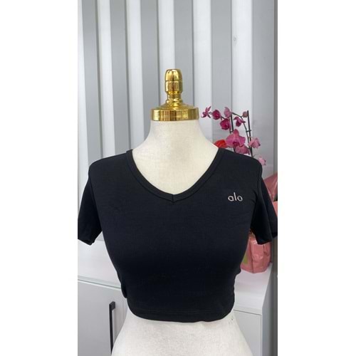 Alo Baskılı Crop Top 1301 - Siyah - L