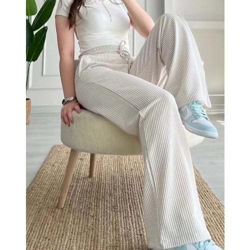 Çizgili Gofre Pantolon 820150 - Vizon - L