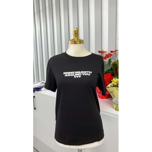 Yazı Baskılı Tişört 4340 - Siyah - S - AZRA05811-47887