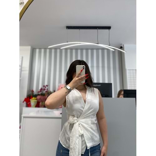 Bağlamalı Keten Kumaş Gömlek 10111 - Ekru - S - AZRA05850-48268