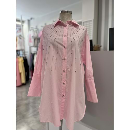 Serpme Pul Ve Boncuk Taşlı Gömlek 170178 - Pembe - TEK BEDEN - AZRA05878-48576