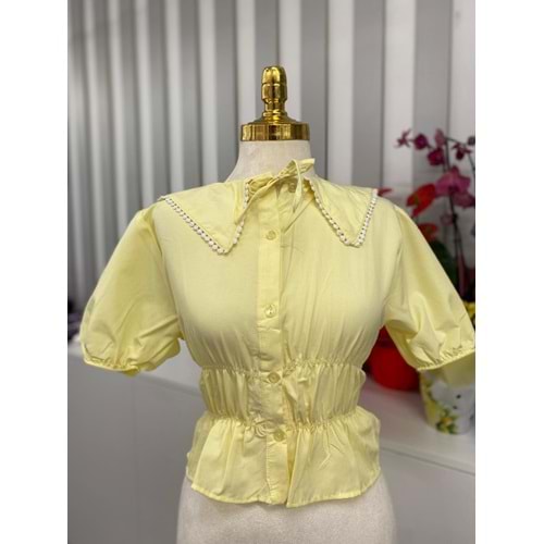 Beli Büzgülü Bebe Yaka Gömlek 244 - Sarı - L