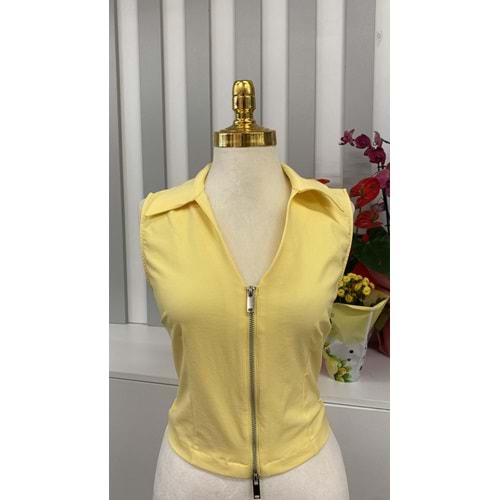 Önü Fermuarlı Yelek 0558 - Sarı - L