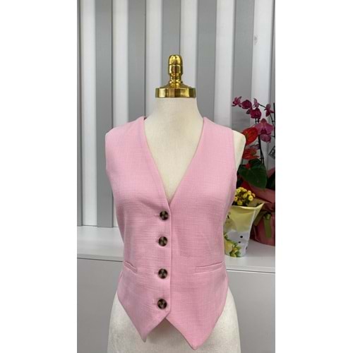 Keten Yelek Astarlı 3510 - Pembe - L