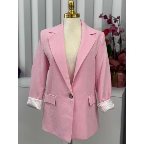 Flam Keten Ceket 32263 - Pembe - M