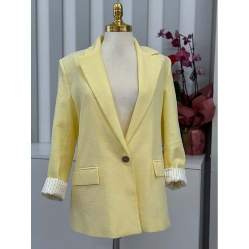Flam Keten Ceket 32263 - Sarı - L