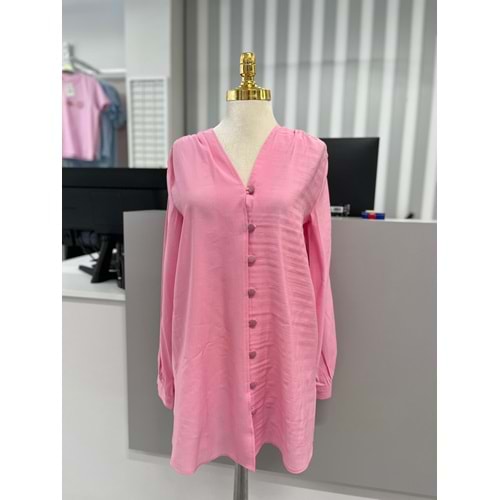 Omuzları Büzgülü Gömlek 1039 - Pembe - L