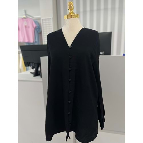 Omuzları Büzgülü Gömlek 1039 - Siyah - S