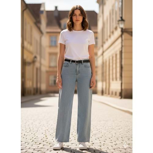 Paçası Taşlı Kot Pantolon 190050 - Mavi - 36