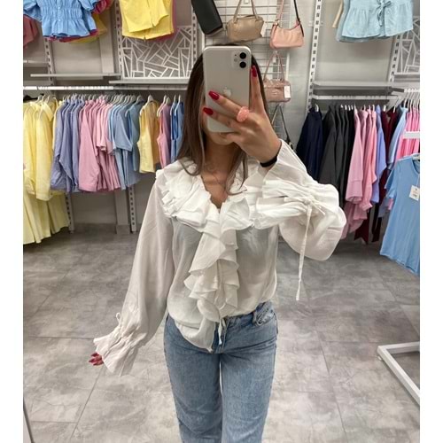 Fırfırlı Lüks Gömlek 8834 - Beyaz - L-XL