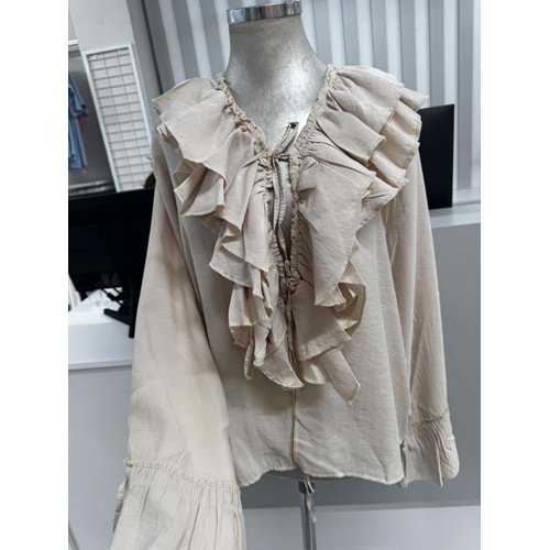 Fırfırlı Lüks Gömlek 8834 - Bej - L-XL