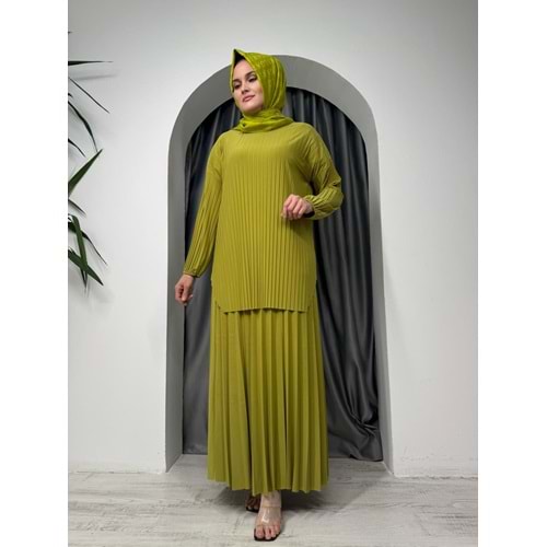 Piliseli Etekli Sady Takım 1633 - azra fashion - Yağ Yeşili - TEK BEDEN