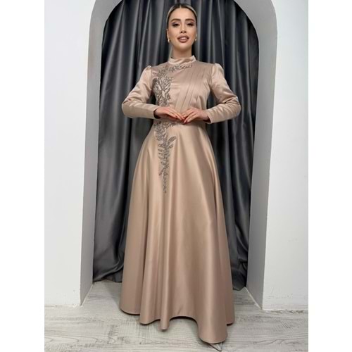 Tafta Abiye Elbise 1118 - Bej - 38