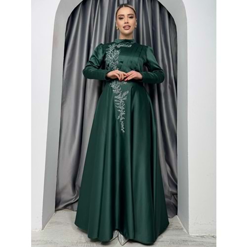 Tafta Abiye Elbise 1118 - Zümrüt Yeşili - 38