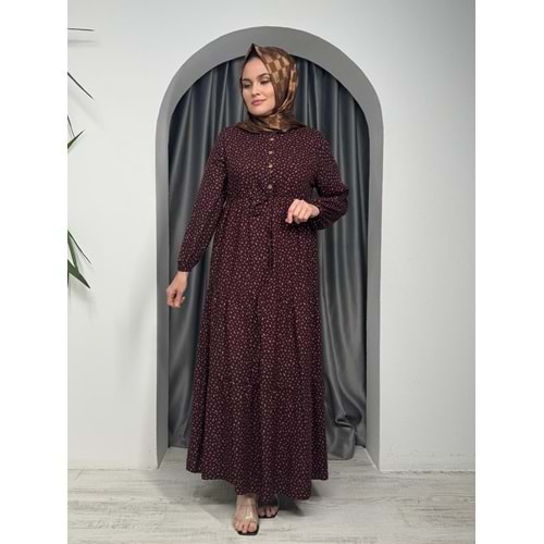 Minik Desen Viskon Elbise 1437 - Lacivert - 38-40