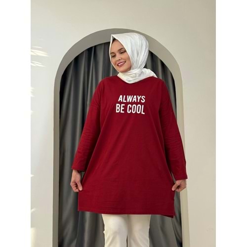 Always Baskılı Tunik 2356 - Bordo - TEK BEDEN